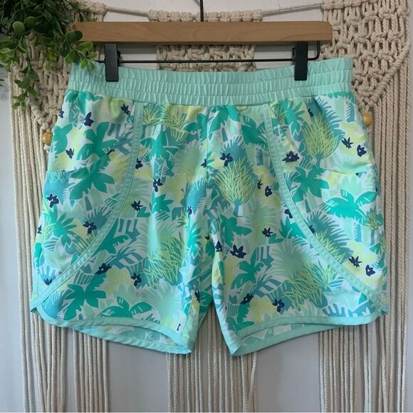 COLUMBIA PFG Girls’ Slack Tide Hybrid Water Shorts Tropical Print Blue Green XL - Picture 1 of 12